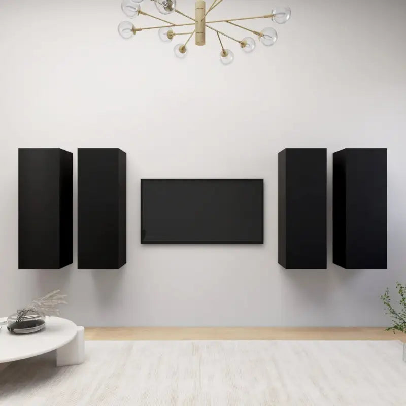 Hangende televisiekastenset van bewerkt hout voor een trendy woonkamer - Zwart / 4 / 90 cm - Tv-meubels