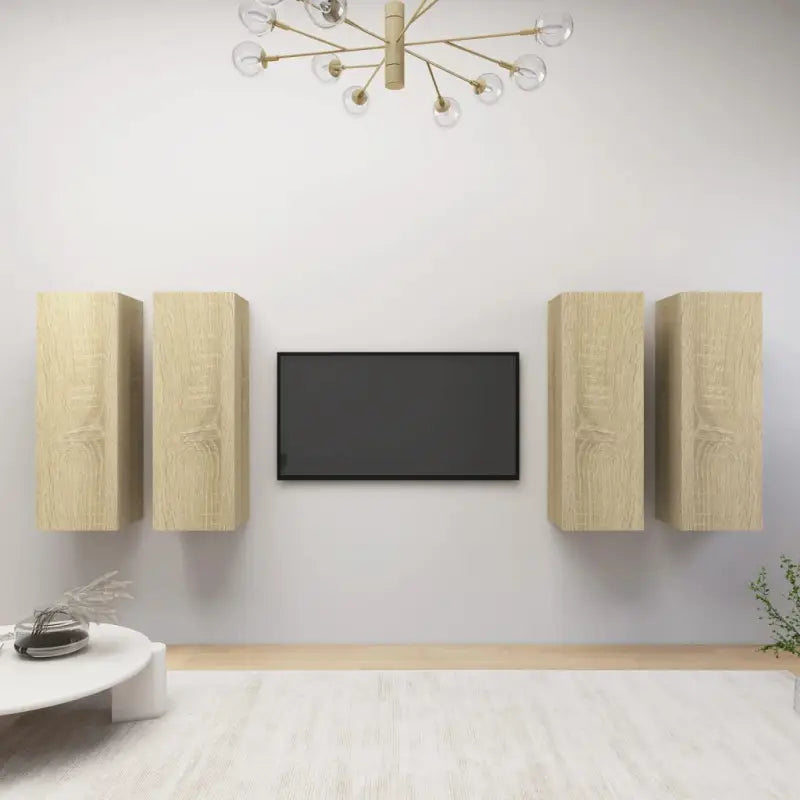 Hangende televisiekastenset van bewerkt hout voor een trendy woonkamer - Sonoma eiken / 4 / 90 cm - Tv-meubels