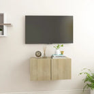 Hangende Tv-meubel in hoogglans wit met modern ontwerp - Sonoma eiken / 1 - Tv-meubels