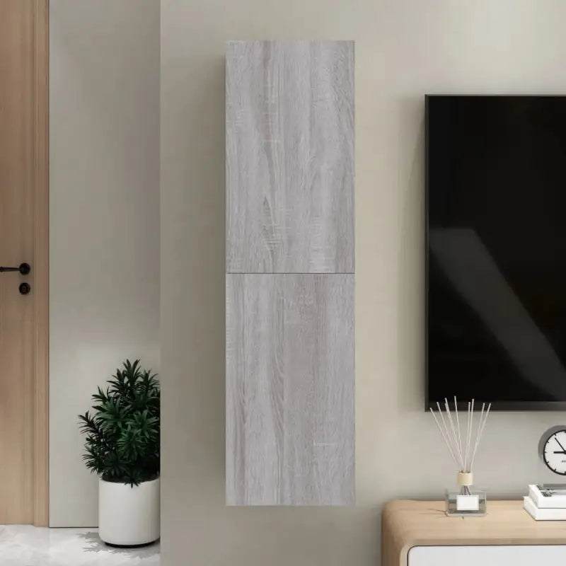 Hangende Tv-meubel van bewerkt hout voor een trendy woonkamer sfeer - Grijs sonoma / 1 / 110 cm - Tv-meubels