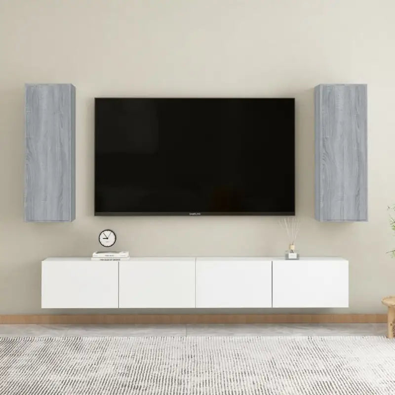 Hangende Tv-meubel van bewerkt hout voor een trendy woonkamer sfeer - Grijs sonoma / 2 / 90 cm - Tv-meubels