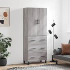 Hoge kast grijs sonoma van bewerkt hout met unieke charme - Grijs sonoma / 1 / 3 lades - Dressoirs & buffetkasten