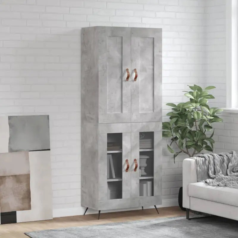 Hoge kast in grijs sonoma met ijzeren poten voor een trendy interieur - Betongrijs / 1 / 2 glazen deuren - Dressoirs &
