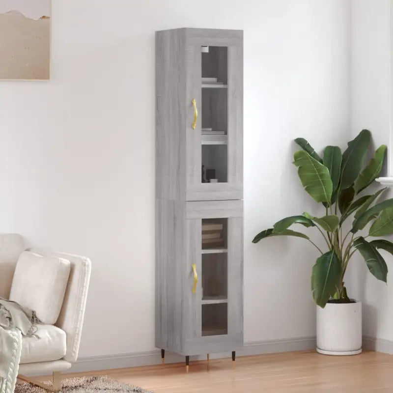 Hoge kast in grijs sonoma met ijzeren poten voor een trendy interieur - Grijs sonoma / 1 / 1 glazen deur - Dressoirs &