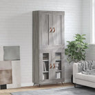 Hoge kast in grijs sonoma met ijzeren poten voor een trendy interieur - Grijs sonoma / 1 / 2 glazen deuren - Dressoirs