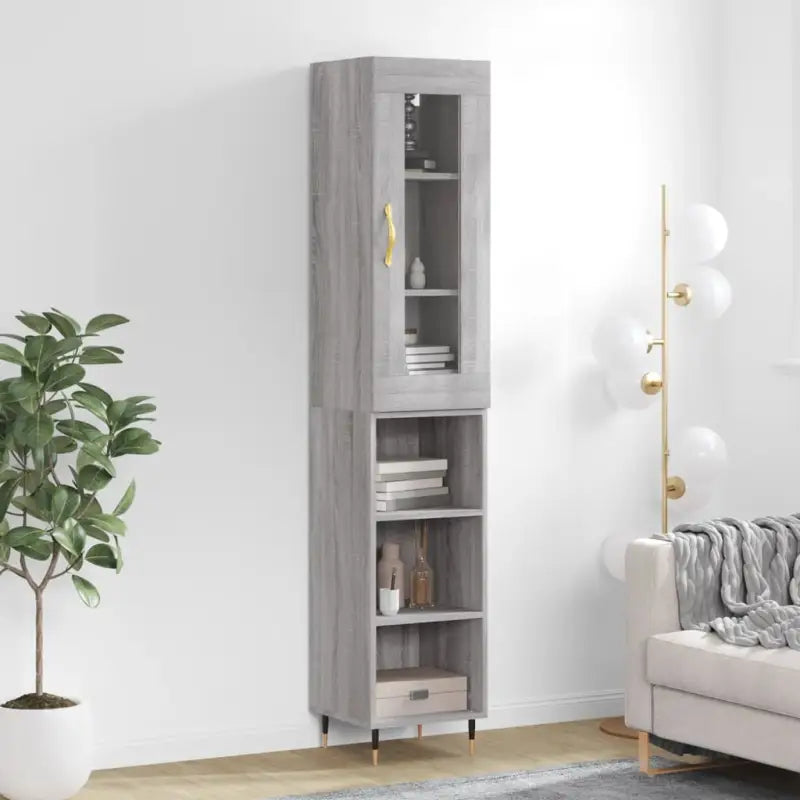 Hoge kast in grijs sonoma met ijzeren poten voor een trendy interieur - Grijs sonoma / 1 / 3 schappen - Dressoirs &