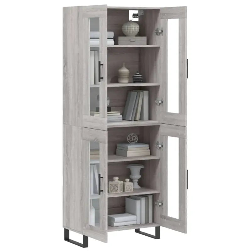 Hoge kast in grijs sonoma van bewerkt hout met unieke charme - Dressoirs & buffetkasten