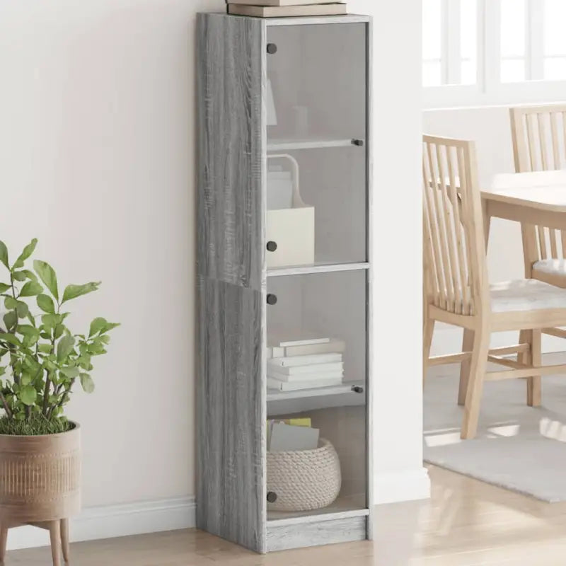 Hoge kast met glazen deuren in Grijs Sonoma Eiken stijl - Grijs sonoma / 1 - Dressoirs & buffetkasten