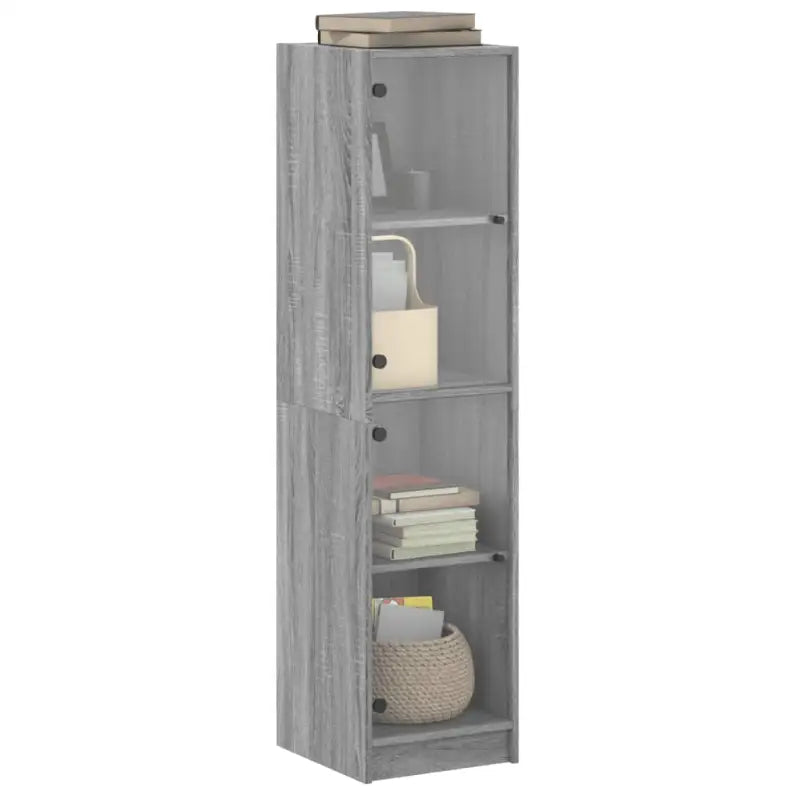 Hoge kast met glazen deuren in Grijs Sonoma Eiken stijl - Dressoirs & buffetkasten