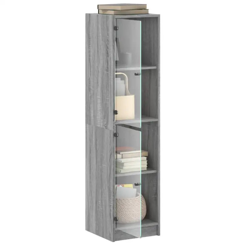 Hoge kast met glazen deuren in Grijs Sonoma Eiken stijl - Dressoirs & buffetkasten