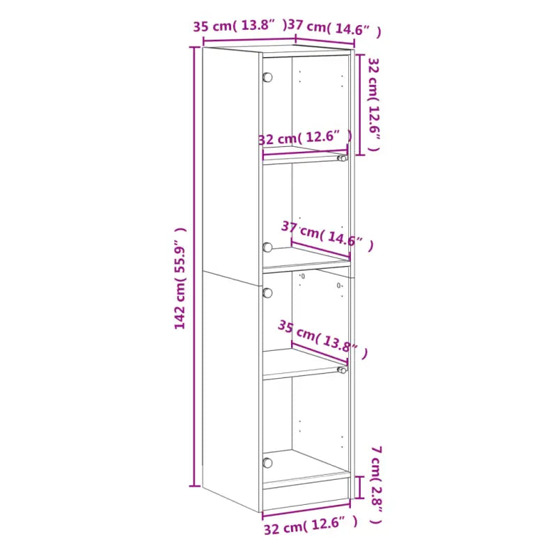 Hoge kast met glazen deuren in Grijs Sonoma Eiken stijl - Dressoirs & buffetkasten