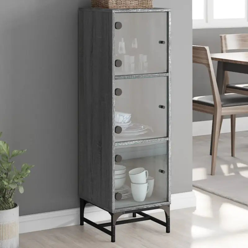 Hoge kast met glazen deuren voor een trendy en duurzame uitstraling - Grijs sonoma / 1 - Dressoirs & buffetkasten