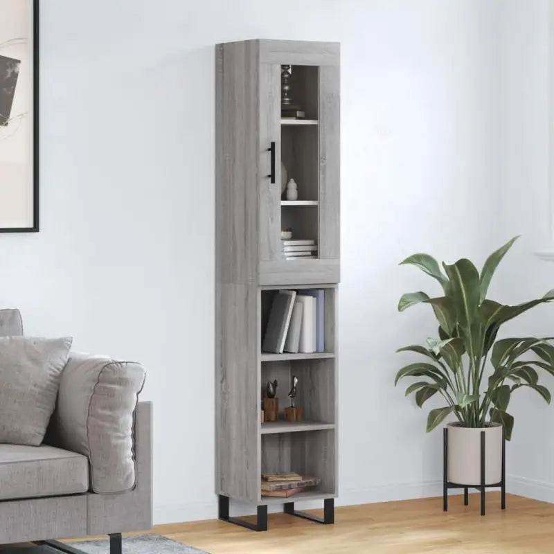 Hoge kast met ijzeren poten en bewerkt hout voor een trendy interieur - Grijs sonoma / 1 / 3 schappen - Dressoirs &