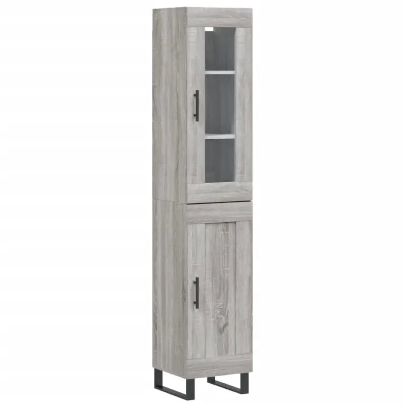 Hoge kast met ijzeren poten en bewerkt hout voor een trendy interieur - Dressoirs & buffetkasten