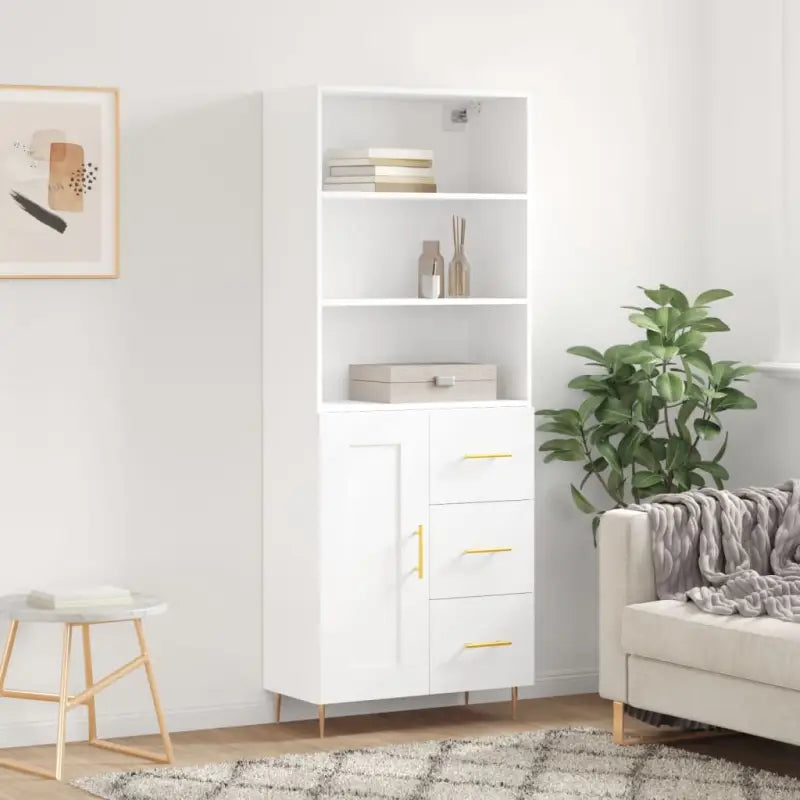 Hoge kast met ijzeren poten van bewerkt hout voor een stijlvolle look - Wit / 1 / 1 houten deur 3 lades - Dressoirs &