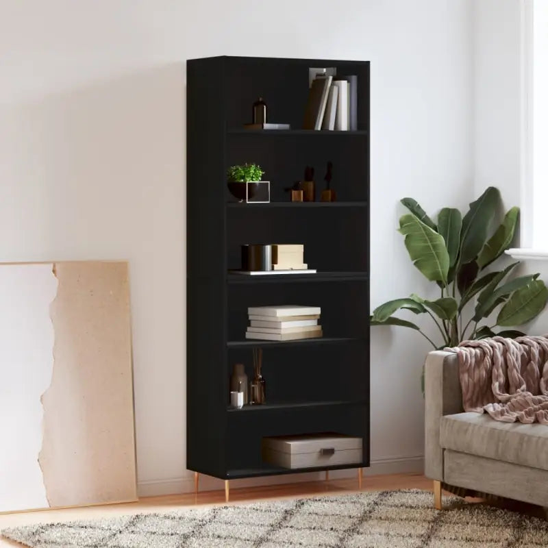 Hoge kast met ijzeren poten van bewerkt hout voor een stijlvolle look - Zwart / 1 / 3 schappen - Dressoirs &