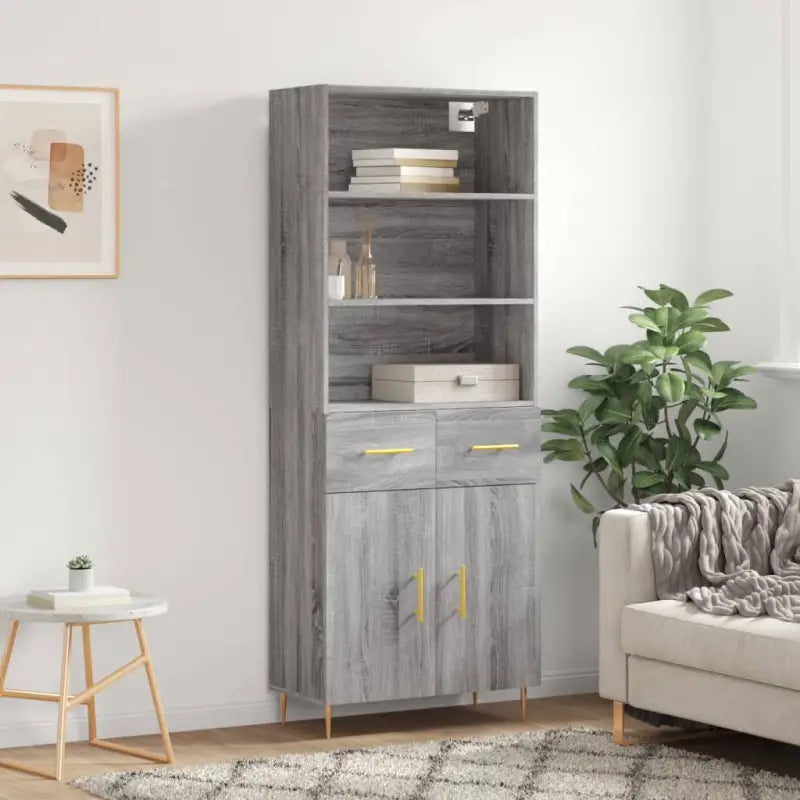 Hoge kast met ijzeren poten van bewerkt hout voor een stijlvolle look - Grijs sonoma / 1 / 2 deuren 2 lades - Dressoirs