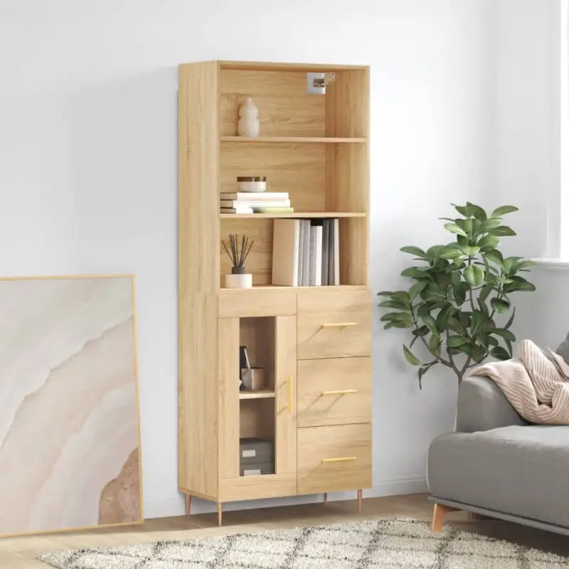 Hoge kast met ijzeren poten van bewerkt hout voor een stijlvolle look - Sonoma eiken / 1 / 1 glazen deur 3 lades