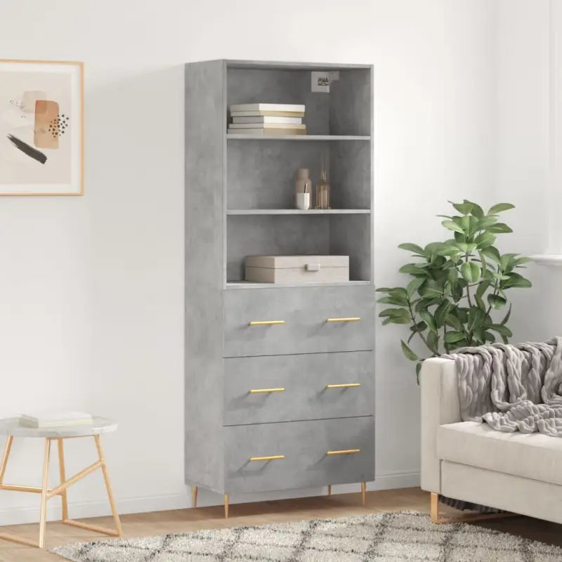 Hoge kast met ijzeren poten van bewerkt hout voor een stijlvolle look - Betongrijs / 1 / 3 lades - Dressoirs &