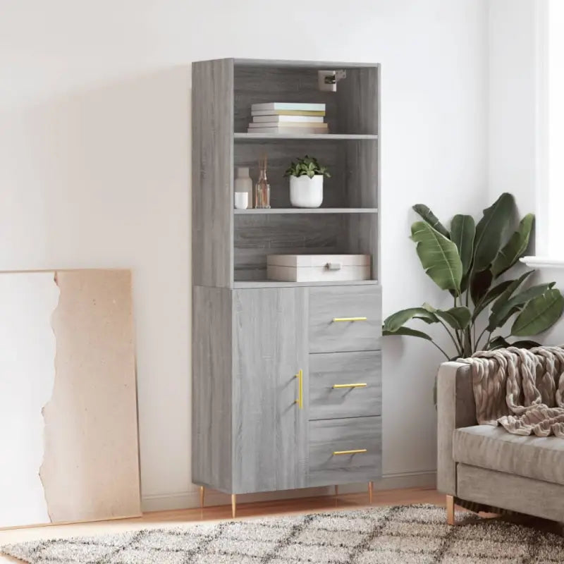 Hoge kast met ijzeren poten van bewerkt hout voor een stijlvolle look - Grijs sonoma / 1 / 1 deur 3 lades - Dressoirs &