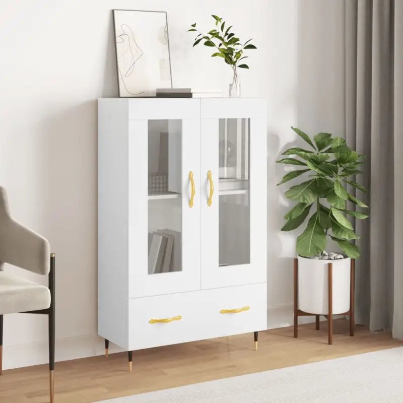 Hoge kast met metalen poten en bewerkt hout voor moderne sfeer - Wit / 1 - Dressoirs & buffetkasten