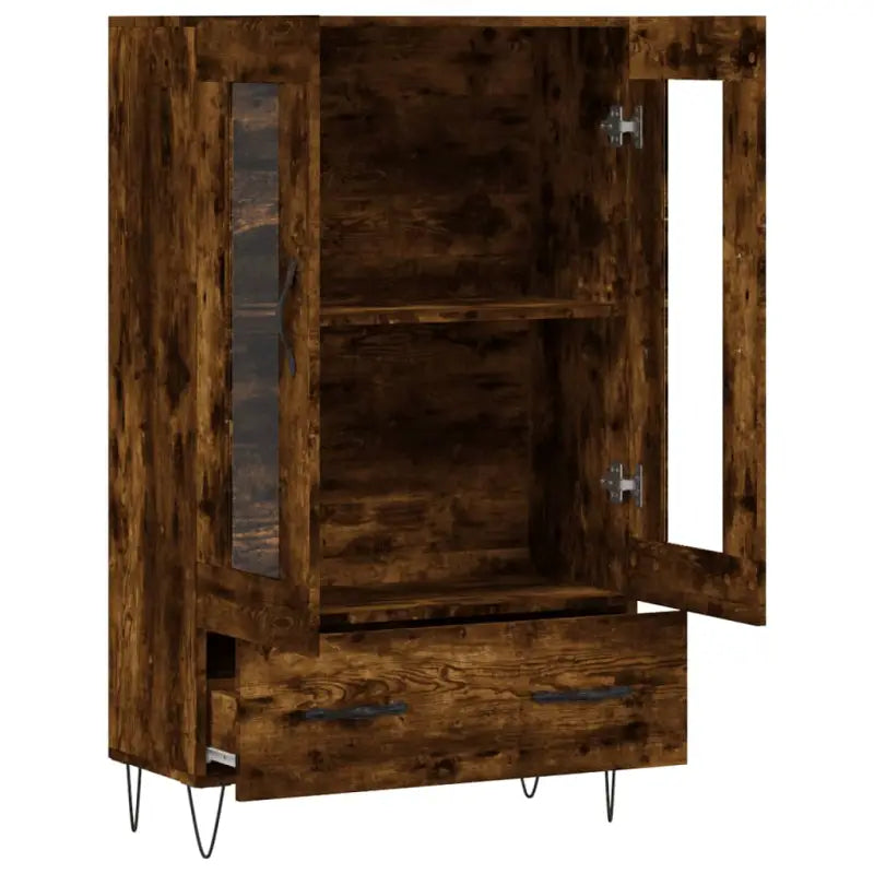 Hoge kast met metalen poten uit bewerkt hout voor moderne charme - Dressoirs & buffetkasten