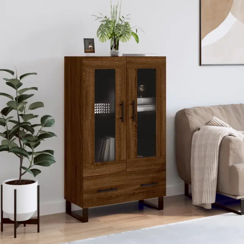 Hoge kast met metalen poten van bewerkt hout voor moderne stijl - bruin eikenkleur / 1 - Dressoirs & buffetkasten