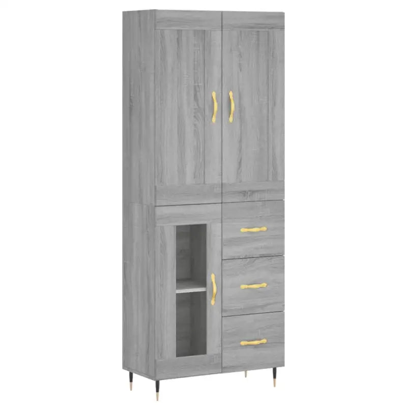 Hoge kast van bewerkt hout in grijs sonoma stijl - Dressoirs & buffetkasten