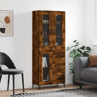 Hoge kast van bewerkt hout met charme en duurzame kwaliteit - Gerookt eiken / 1 / 1 glazen deur 3 lades - Dressoirs &
