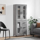 Hoge kast van bewerkt hout met charme en duurzame kwaliteit - Grijs sonoma / 1 / 1 glazen deur 3 lades - Dressoirs &
