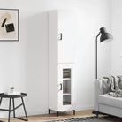 Hoge kast van bewerkt hout met duurzame charme en stijlvolle uitstraling - Wit / 1 / 1 glazen deur - Dressoirs &