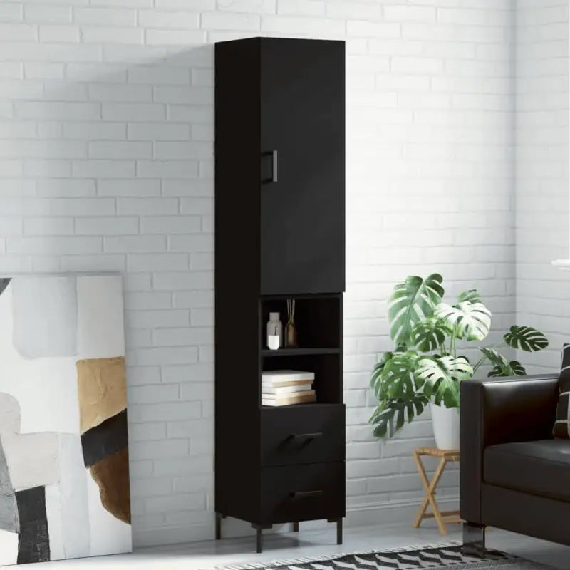 Hoge kast van bewerkt hout met duurzame charme en stijlvolle uitstraling - Zwart / 1 / 2 lades 2 schappen - Dressoirs &