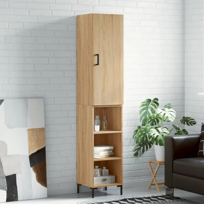Hoge kast van bewerkt hout met duurzame charme en stijlvolle uitstraling - Sonoma eiken / 1 / 3 schappen - Dressoirs &