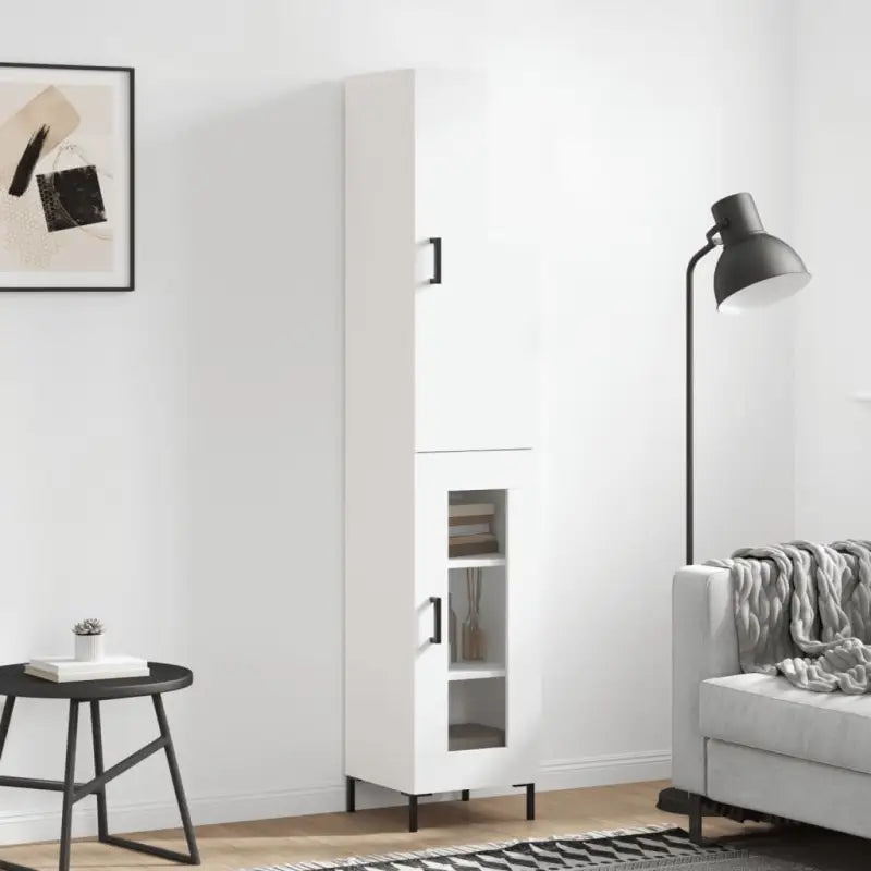 Hoge kast van bewerkt hout met duurzame charme en stijlvolle uitstraling - Hoogglans wit / 1 / 1 glazen deur