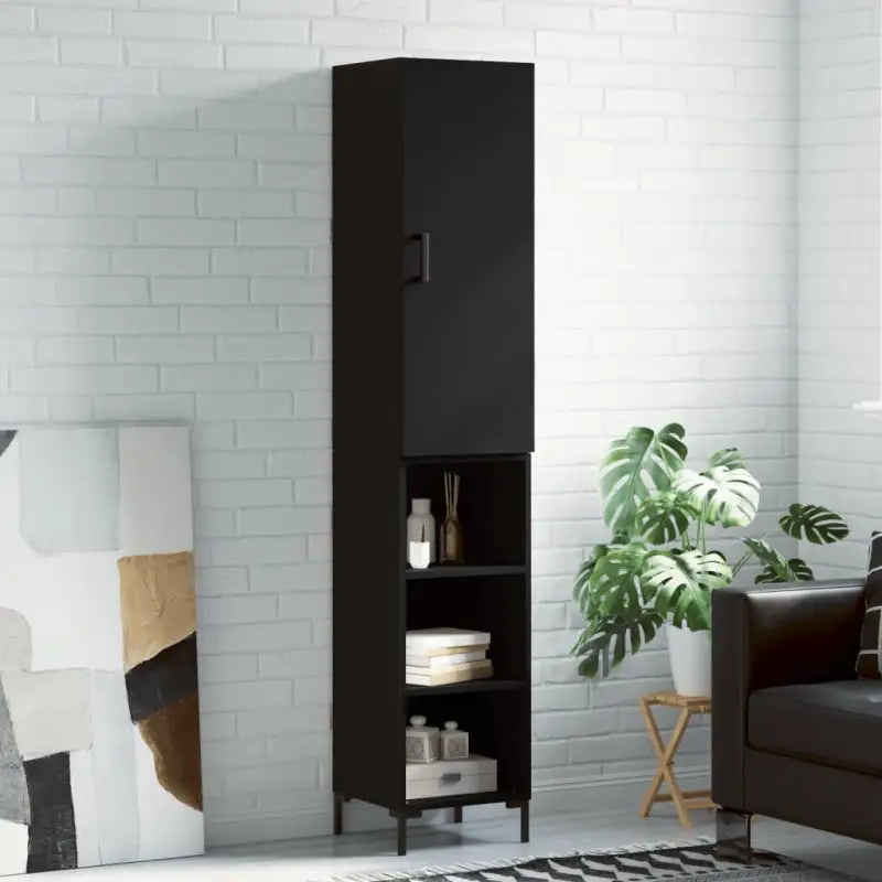 Hoge kast van bewerkt hout met duurzame charme en stijlvolle uitstraling - Zwart / 1 / 3 schappen - Dressoirs &