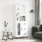 Hoge kast van bewerkt hout met duurzame charme en unieke stijl - Wit / 1 / 1 glazen deur 3 lades - Dressoirs &