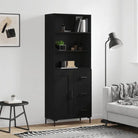 Hoge kast van bewerkt hout met duurzame charme en unieke stijl - Zwart / 1 / 1 houten deur 3 lades - Dressoirs &