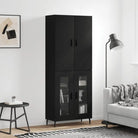 Hoge kast van bewerkt hout met duurzame charme en unieke uitstraling - Zwart / 1 / 2 glazen deuren - Dressoirs &