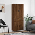Hoge kast van bewerkt hout met duurzame charme en unieke uitstraling - bruin eikenkleur / 1 / 2 deuren 2 lades