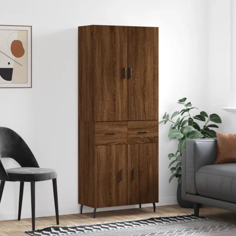 Hoge kast van bewerkt hout met duurzame charme en unieke uitstraling - bruin eikenkleur / 1 / 2 deuren 2 lades