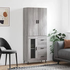 Hoge kast van bewerkt hout met duurzame charme en unieke uitstraling - Grijs sonoma / 1 / 1 glazen deur 3 lades