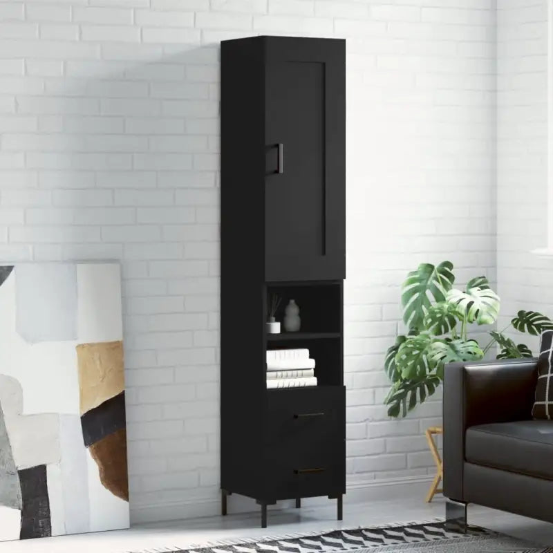 Hoge kast van bewerkt hout met duurzame charme - Zwart / 1 / 2 lades 2 schappen - Dressoirs & buffetkasten
