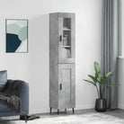 Hoge kast van bewerkt hout met duurzame en stabiele afwerking - Betongrijs / 1 / 1 houten deur - Dressoirs &