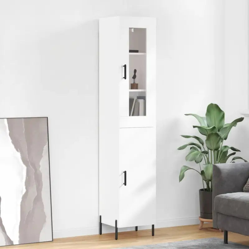 Hoge kast van bewerkt hout met duurzame en stabiele afwerking - Hoogglans wit / 1 / 1 deur - Dressoirs & buffetkasten