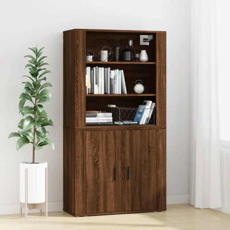 Hoge kast van bewerkt hout met duurzame en stabiele afwerking - bruin eikenkleur / 1 - Dressoirs & buffetkasten