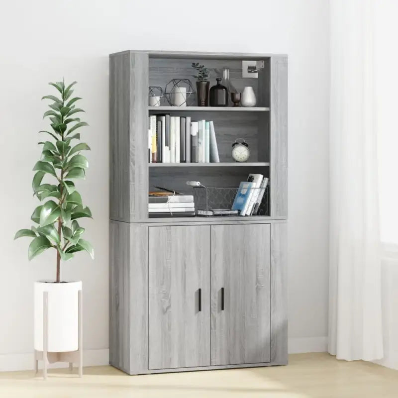Hoge kast van bewerkt hout met duurzame en stabiele afwerking - Grijs sonoma / 1 - Dressoirs & buffetkasten