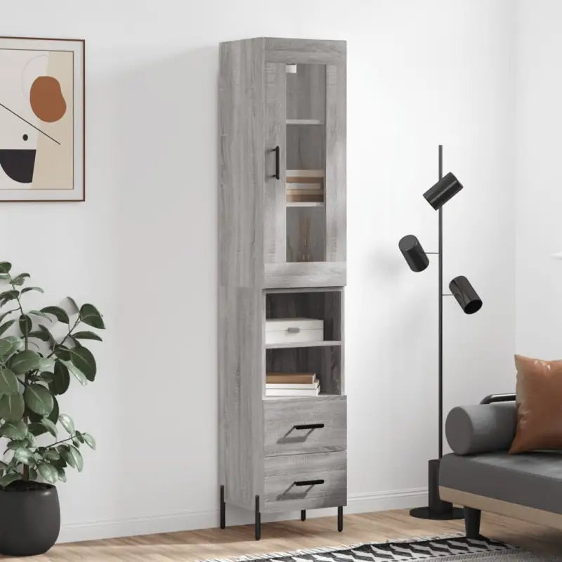 Hoge kast van bewerkt hout met duurzame en stabiele afwerking - Grijs sonoma / 1 / 2 lades 2 schappen - Dressoirs &