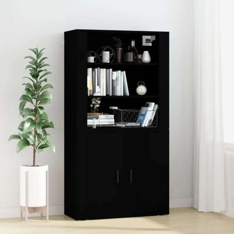 Hoge kast van bewerkt hout met duurzame en stabiele afwerking - Zwart / 1 - Dressoirs & buffetkasten