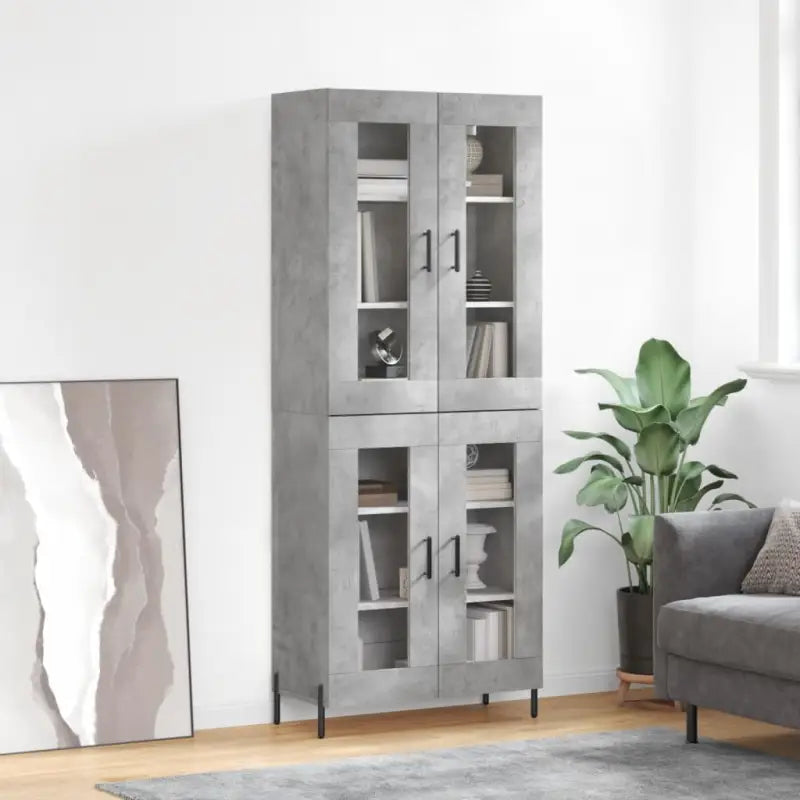 Hoge kast van bewerkt hout met duurzame en stabiele kwaliteit - Betongrijs / 1 / 2 glazen deuren - Dressoirs &