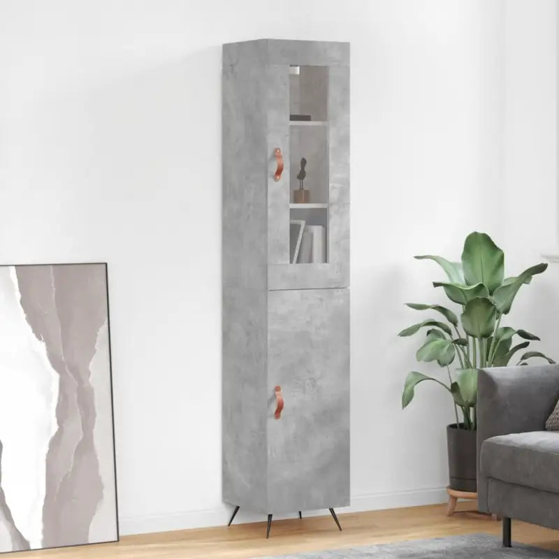 Hoge kast van bewerkt hout met duurzame en stabiele kwaliteit - Betongrijs / 1 / 1 deur - Dressoirs & buffetkasten